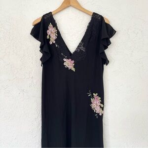 Oscar de la Renta pink Label Vintage Floral Lace Slip Nightgown Black Dress